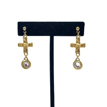 Load image into Gallery viewer, Gold Rhinestone Cross Earrings